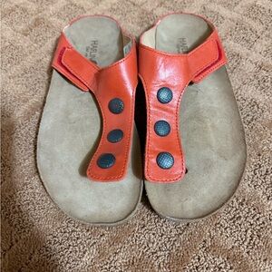Haflinger Orange Sandals with Black Buttons